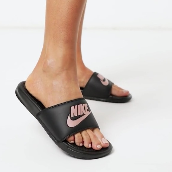 Nike black and rose gold deals sliders